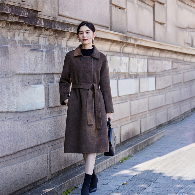 2024秋冬季新款女装赫本风毛呢外套女中长款法式复古呢子，女装双面呢大衣，怡欣双面呢工厂店