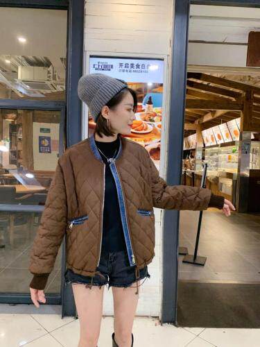 牛仔拼接牛仔羽绒棉，女装，烟雨美人