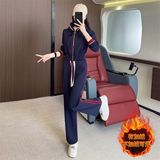 女秋新款时尚短款收腰开衫外套阔腿裤两件套，女装套装/套裙，江南