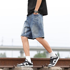 欧美涂鸦重工做旧牛仔短裤男夏季街头宽松直筒五分裤子RK2794-P49，男装牛仔裤，星座412-2