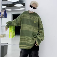 美式复古马海毛条纹毛衣男女宽松冷淡系秋冬针织衫ins潮HM55-P55，男装针织衫/毛衣，星座1008