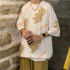 夏季2021原宿小熊印花ins男士宽松圆领字母印花短袖t恤T210-P22，男装T恤，星座512-2