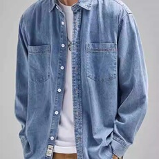 新款纯色工装牛仔衬衫男士潮牌潮流美式情侣宽松痞帅衬衣，男装衬衫，星座410-6（原星座1304-1）