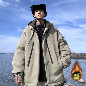特批105无差价美式魔术贴纹章连帽棉服男大码加棉保暖棉衣外套M74图片