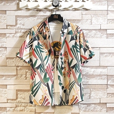精品大码花男短袖夏季痞宽松上衣服外套翻领衬衫A012/C870C875P35，男装T恤，电商A012