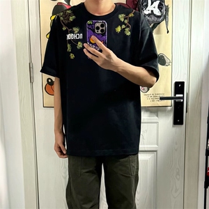 万针全刺绣工艺抖音得物高品质260克重磅纯棉双纱美式高街短袖T恤图片
