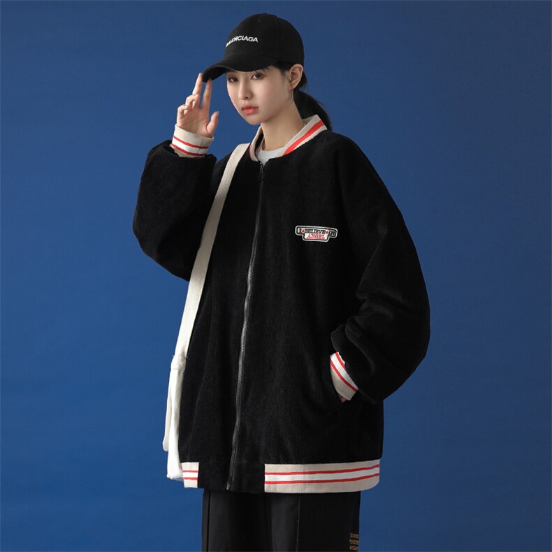 20年秋冬新款贴绣小熊休闲灯芯绒棒球服外套DSB293-Y777-P90控125,男装夹克,电商A306