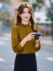 BAO现货2026春季新款时尚气质优雅女高级感减龄显瘦长袖百搭衬衣，女装衬衫，卡杰菲