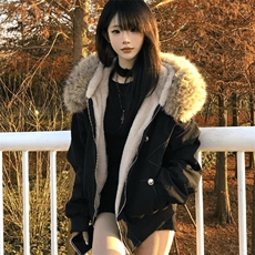 现货重磅boxy短款棉衣座山雕大毛毛领男女棉服水洗工装厚外套，男装棉衣，电商A486-1
