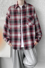 衬衫男秋季新款港风宽松大码磨毛格子长袖衬衣CS131-特P28，男装衬衫，星座214-3