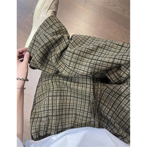 潮牌重磅斜纹帆布细格子直筒裤设计感小众vibe阔腿休闲裤 KM029图片