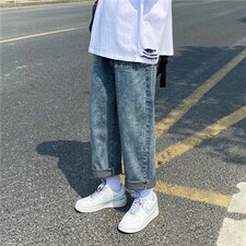 港风宽松直筒ins痞帅裤子韩版牛仔裤潮男九分坠感阔腿裤nk18-p35,男装牛仔裤,星座1008-2