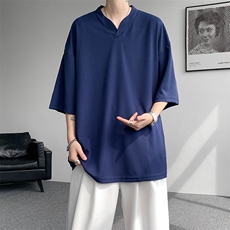 8XL-M短袖t恤男款夏季薄款垂感小V领七分袖加肥加大码DT005特P20，男装T恤，电商B312
