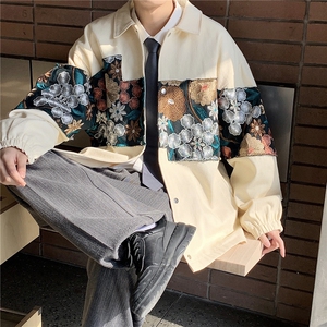 2025秋季新款港风休闲宽松外套M-5XL男潮拼接翻领夹克7568P85图片