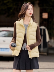 黄色立领羽绒马甲女2025冬季新款收腰显瘦冬装外套女，女装羽绒服，梦懿尔