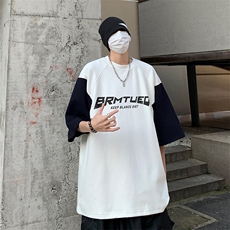 B239-1268-P38夏季字母印花圆领重磅短袖T恤男拼色体恤上衣半袖，男装T恤，星座514-2(原B239)