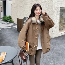 【现】【货】羊羔毛格纹拼接派克服外套2C158-6020-P205-K298，女装棉衣/棉服，2C158