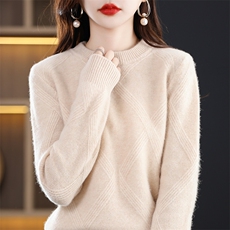 羊毛衫女秋冬新款半高领扭花长袖毛衣宽松百搭针织羊绒打底，女装羊毛衫，暖钟情羊绒