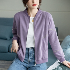 时尚百搭宽松开衫短外套女春季新款韩版显瘦休闲上衣紫色夹克图片