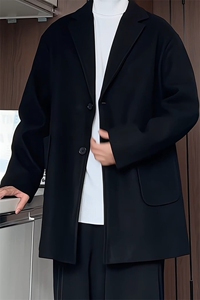 N2075/P90冬季港风呢大衣男中长款男女呢料潮呢子外套风衣图片