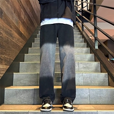 渐变做旧牛仔裤男宽松高街ins港风潮牌坠感直筒阔腿裤90668-p45，男装牛仔裤，星座1008