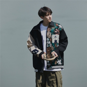 CityBoy刺绣拼接夹克女大码情侣夹克男潮外套男JK7711P75控108图片