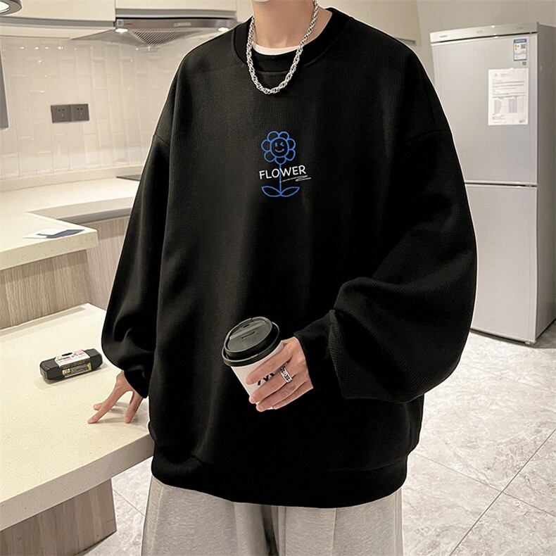 华夫格卫衣圆领卫衣男大码长袖t恤男外套 HW76274-P30加绒款-P40图片