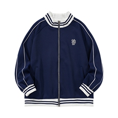 加绒加厚冬款男立领卫衣三条杠字母刺绣拼色夹克外套WY041P55，男装卫衣，星座1013-1
