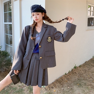 学院风西装套装女2025春季新款小香风爆款减龄超火百褶短裙两件套图片