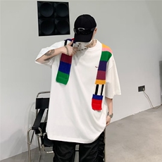 彩虹毛织拼接短袖T恤男女夏季凉感宽松情侣半袖T501-P40-310B-1，男装T恤，星座310B-1