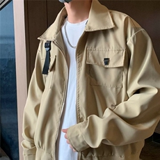 小众双头拉链工装外套男春秋季垫肩金属扣设计感翻领夹克C402P60，男装夹克，星座1116-2