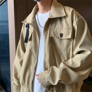 小众双头拉链工装外套男春秋季垫肩金属扣设计感翻领夹克C402P60图片