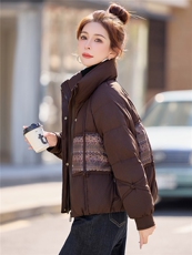 休闲立领拼接宽松短款羽绒服女加厚保暖2025冬季新款，女装羽绒服，余墨