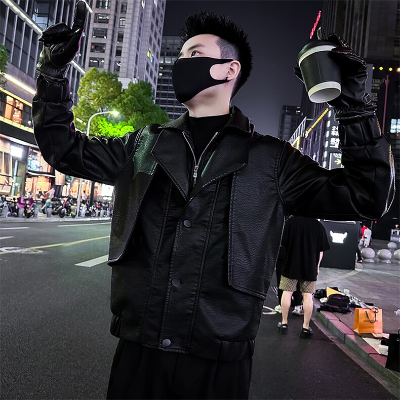 双领水洗皮衣外套2025秋季新款痞帅高级感休闲夹克外套98819-P138图片