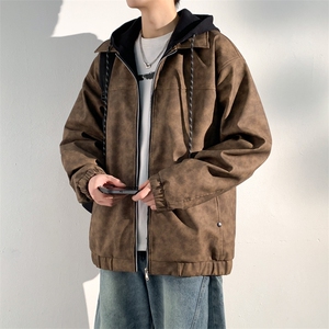 假两件拼接连帽皮夹克男款宽松休闲潮流皮衣外套A406 JK6002 P90图片