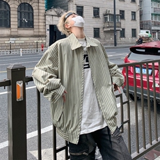 F210-P62日系复古潮牌宽松夹克上衣2024春季新款条纹衬衫男现货，男装夹克，星座512-6