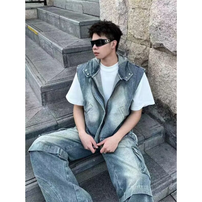 2025美式复古小众水洗做旧设计感牛仔马甲背心,男装背心/马甲,星座410-6（原星座1304-1）