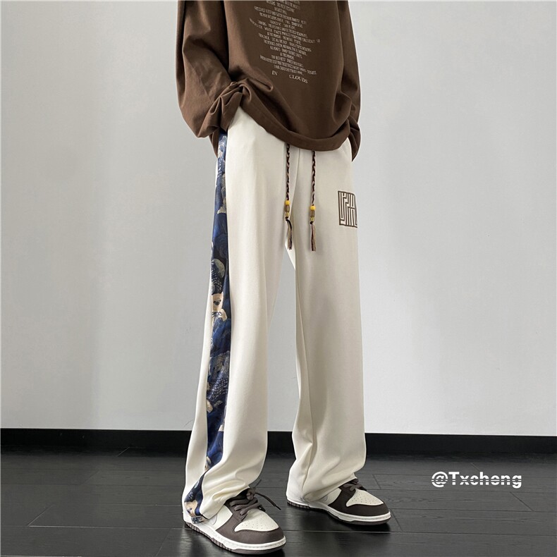 港风2025秋新款潮小熊印花宽松直筒休闲裤B315-K23395-p45控58,男装休闲裤,电商B315
