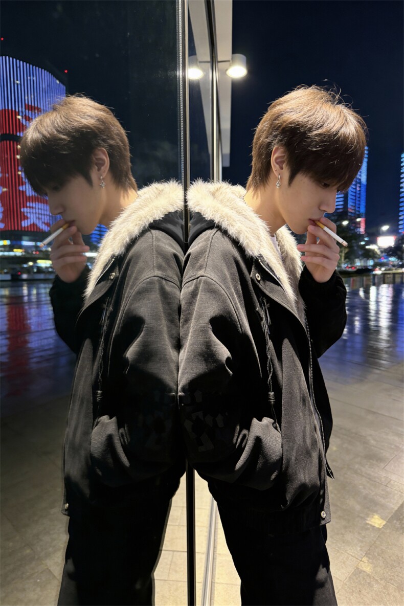 XZ514-2-25104-P115美式复古座山雕连帽棉服加厚保暖夹克宽松外套,男装夹克,星座514-2(原B239)