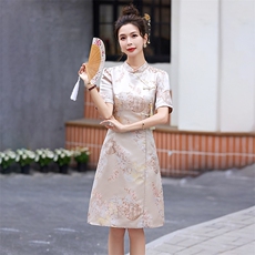 2024夏季新款优雅印花盘扣连衣裙修身显瘦气质淑女风，女装连衣裙，橙子家