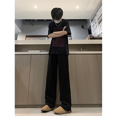 现货秋冬高街直筒阔腿牛仔裤宽松百搭暗扣休闲裤男K616-P50，男装牛仔裤，星座205