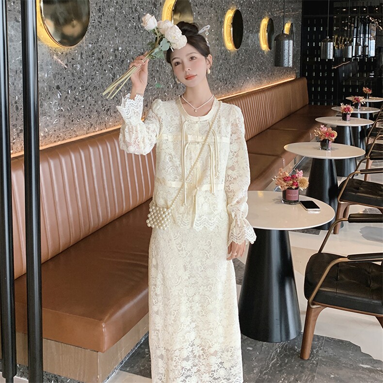 春季时尚镂空蕾丝气质套装套裙显瘦优雅,女装套装/套裙,来米儿