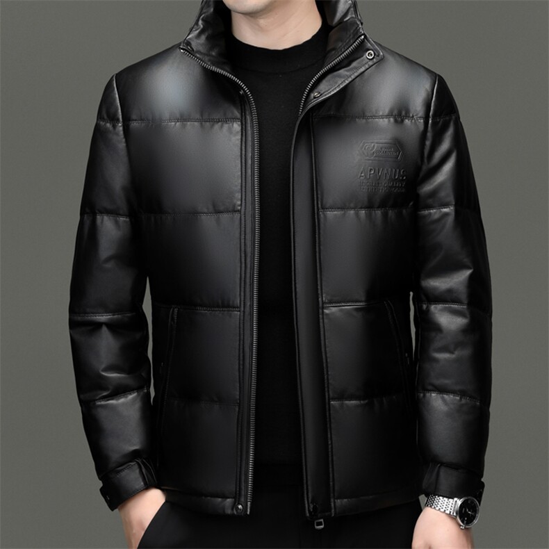 HT2179冬季海宁男士真皮羽绒头层牛皮夹克短款皮外套简约立领皮衣，男装夹克，电商B360