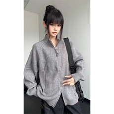 立领双拉链毛衣男美式简约纯色针织开衫款外套5Q1146-TP55118，男装针织衫/毛衣，电商A102