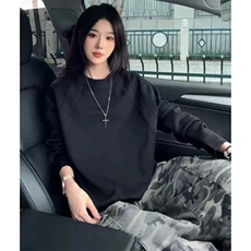 抖音得物品质26春装美式高街曼巴棉螺纹拼接卫衣圆领长袖T恤YT164，男装T恤，电商A486
