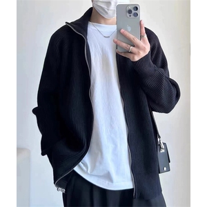 抖音得物 保暖立领拉链针织外套秋冬宽松慵懒风纯色毛衣上衣AM02图片
