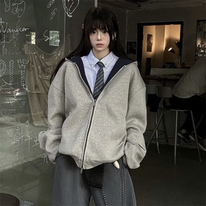 抖音得物高品质二开 26春装美式重磅宽松结构双面连帽卫衣外套W68图片