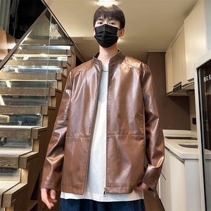 秋季情侣皮衣男休闲立领潮流皮夹克拉链外套A266-PY005-P85控138图片