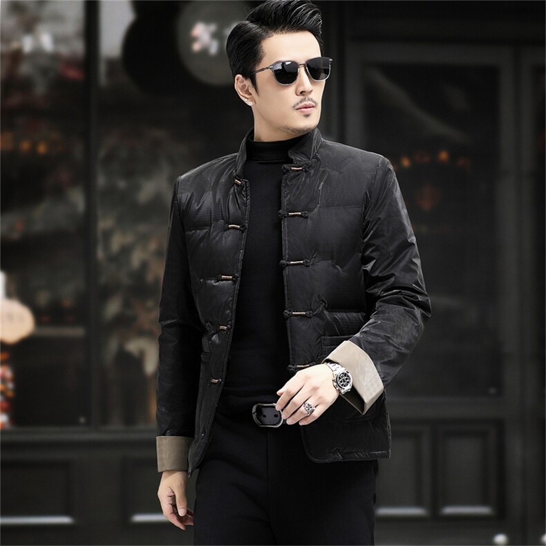 中年唐装90%白鸭绒复古盘扣风中式爸爸羽绒服外套A517-P198,男装羽绒服,星座1105-3