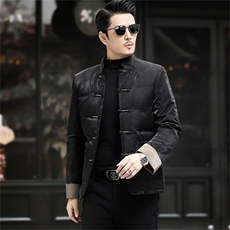中年唐装90%白鸭绒复古盘扣风中式爸爸羽绒服外套A517-P198，男装羽绒服，星座1105-3
